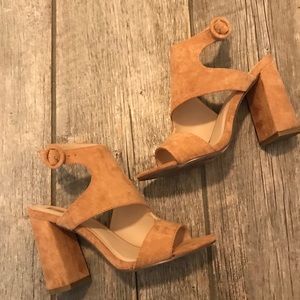 F21 faux suede heeled sandals